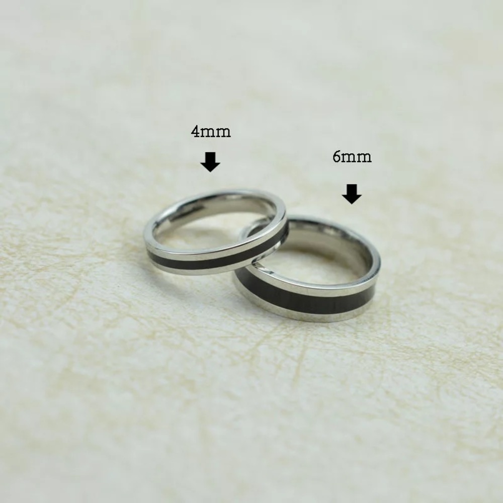 Black White Enamel Coated Ring Wedding Band - Picture 15 of 16